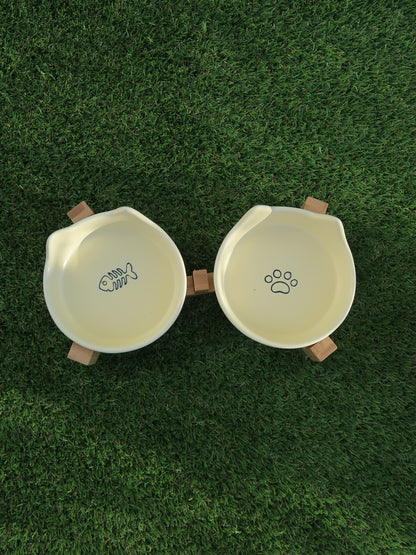 Cat‑Ear Ceramic Pet Bowl Duo [Yellow]